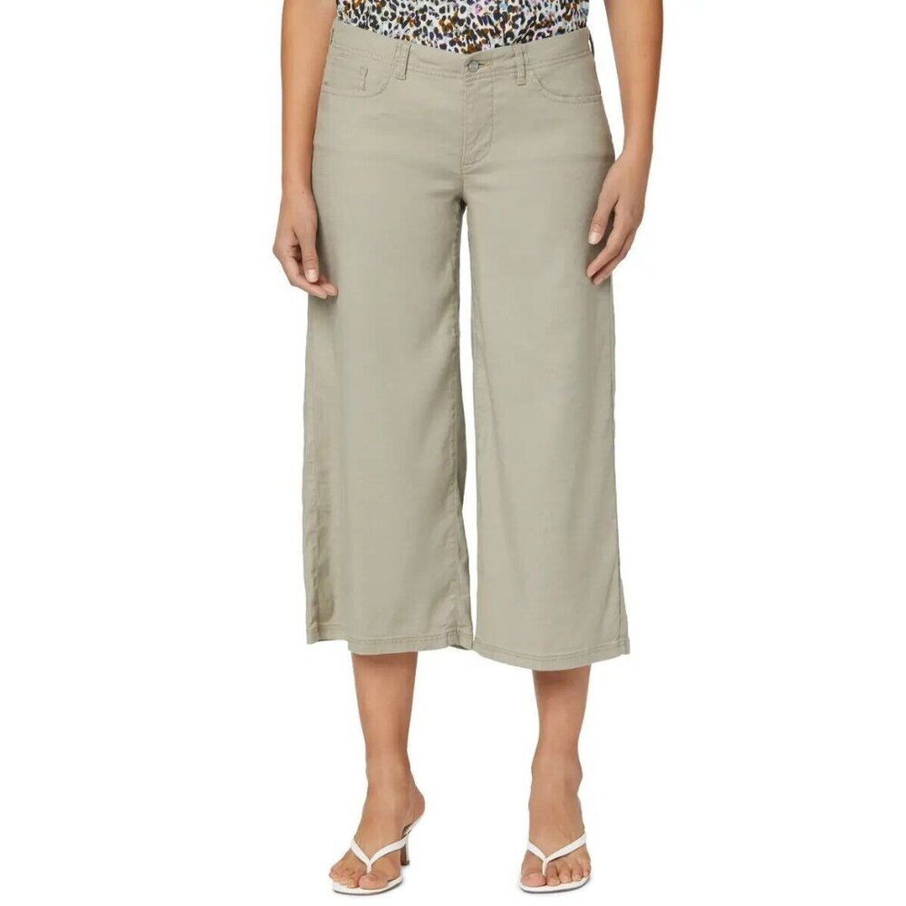 NYDJj Crop Wide Leg‎ 90s Linen Blend Trouser Pants Mid-Rise Lift Tuck Sand sz 8